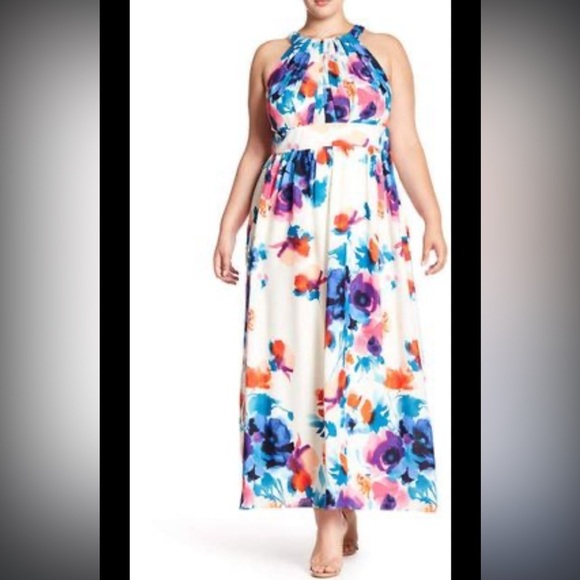 Eliza J Floral Print Halter Maxi Dress - Picture 1 of 14